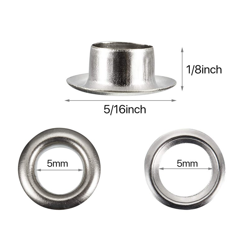 Pangda 100 Sets Grommet Eyelets Tool Kit, Grommet Setting Tool and Eyelets with Setting Tools and Storage Box for Fabric, Tarps, Curtains(3/16 Inch Inside Diameter,Silver) - Image 2